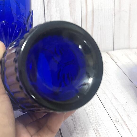 Rare Baroque Revival Cobalt Blue Pressed Glass Tumblers MCM Portuguese Style (6) - Picture 5 of 10